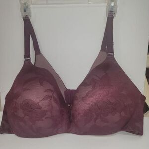 Lane Bryant Cacique Collection  Push Up Floral Lace Pattern  Burgundy Bra  44DDD